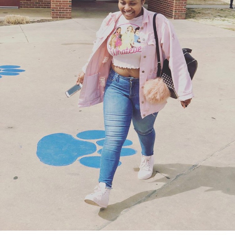 Pink denim jacket
